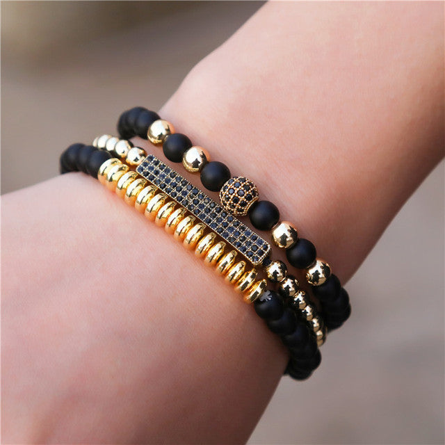Wholesale black frosted wear copper with zirconium diamond ball flying saucer long bracelet set